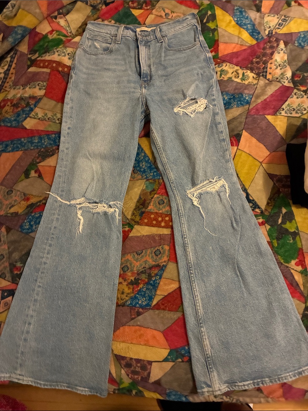 Light Blue Distressed Flare Jeans for Women